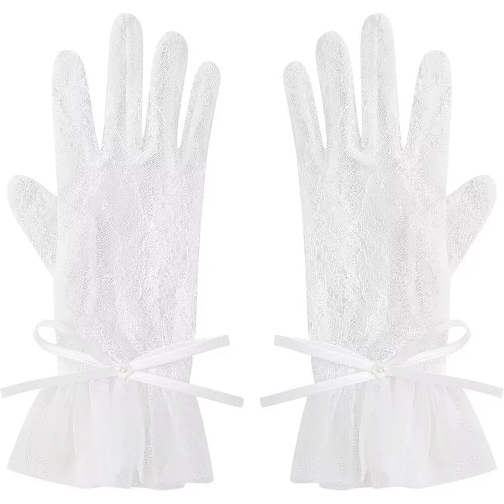 Women's Lvory 08 Floral Short Length Lace Tulle Mesh Wrist Wedding Party Gloves